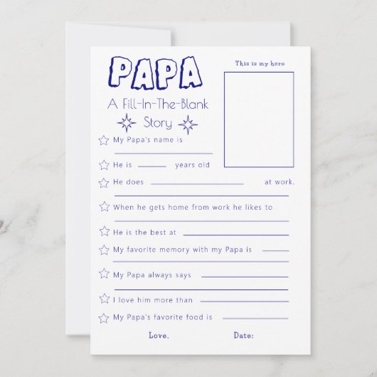 Navy Blue Vul de Blank Vaderdag Kaart in (Voorkant)