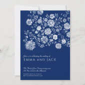 Navy Blue Watercolor Floral Wedding Invitation (Devant)