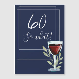 Navy Blue Watercolor Wine 60th Birthday Magnet