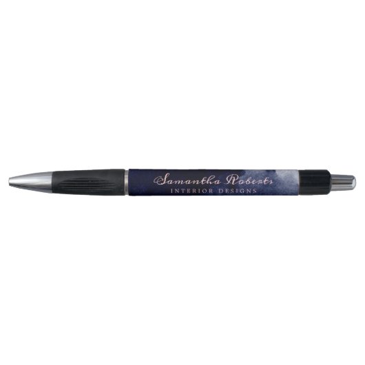 Navy Blue Waterverf Abstract Blush Pink Script Pen (Voorkant)