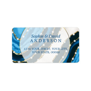 Navy Blue Waterverf Agate Pearls Wedding Etiket
