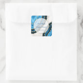 Navy Blue Waterverf Agate Pearls Wedding Vierkante Sticker (Tas)