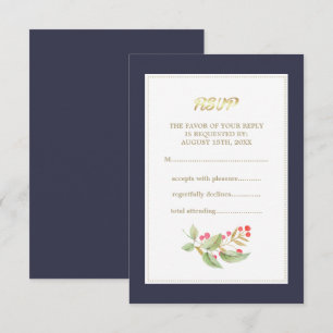 Navy Blue Waterverf Berry Branch RSVP-kaart RSVP Kaartje