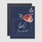 Navy Blue Waterverf Bloemen 60e Verjaardagmagneet (Voorkant / Achterkant)