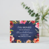 Navy Blue Waterverf Bloemen Bewegende Aankondiging (Staand voorkant)