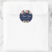 Navy Blue Waterverf Bloemenbruiloft Dank u Ronde Sticker (Tas)