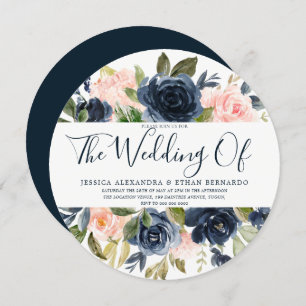 Navy Blue Waterverf Blush Flowers Weddenschap Kaart
