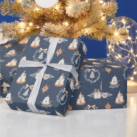 Navy Blue Waterverf Christmas Cadeaupapier (Feestdagen)