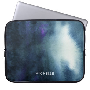 Navy Blue Waterverf   Diep Zee   Jouw namen toevoe Laptop Sleeve