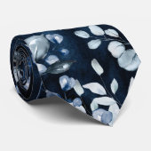 Navy Blue Waterverf Dusty Blue Greenery Wedding Stropdas (Opgerold)