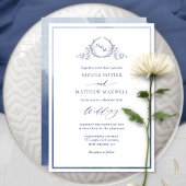 Navy Blue Waterverf Elegant Monogram Weddenschap Kaart