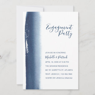 Navy Blue Waterverf Engagement Party Kaart