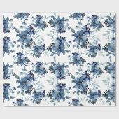 Navy Blue Waterverf Flora Pattern Cadeaupapier (Vlak)
