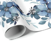 Navy Blue Waterverf Flora Pattern Cadeaupapier (Rol Hoek)
