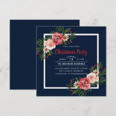 Navy Blue Waterverf Floral kerstparty Kaart (Voorkant / Achterkant)