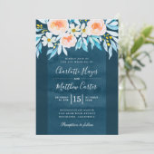 Navy Blue Waterverf Floral Modern Wedding Kaart (Staand voorkant)
