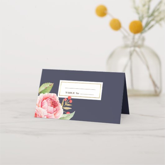 Navy Blue Waterverf Floral Wedding (Voorkant)