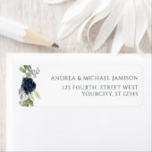 Navy Blue Waterverf Floral Wedding Address Etiket (Insitu)