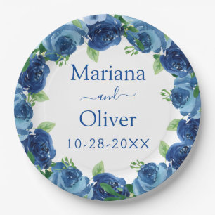Navy Blue Waterverf Floral Wedding Paper Bord