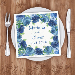 Navy Blue Waterverf Floral Wedding Paper Napkins Servet