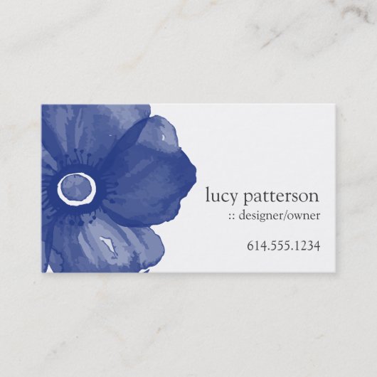 Navy Blue Waterverf Flower Visitekaartjes (Voorkant)