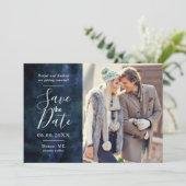 Navy Blue Waterverf Fotocollage De datum opslaan Save The Date (Staand voorkant)