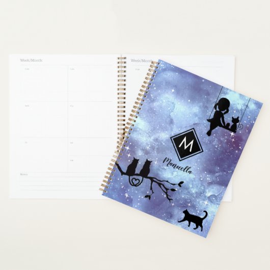 Navy Blue Waterverf Galaxy Meisje  Planner (Display)