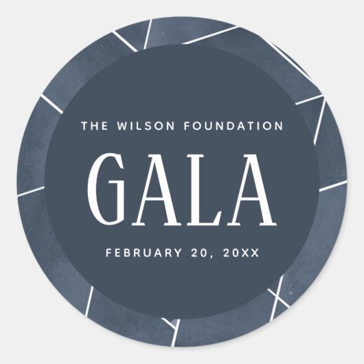 Navy Blue Waterverf Geometric Gala Ronde Sticker (Voorkant)