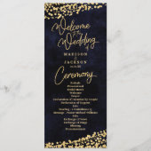 Navy Blue Waterverf Gold Confetti huwelijksprogram Programma (Voorkant)