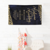 Navy Blue Waterverf Gold Confetti Weddenschap Welk Spandoek (Insitu)