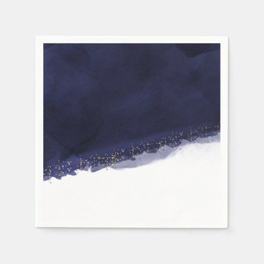 Navy Blue Waterverf & Gold Modern Chic Elegant Servetten (Voorkant)
