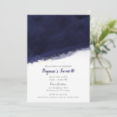 Navy Blue Waterverf & Gold Modern Chic Sweet 16 Kaart (Staand voorkant)