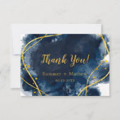 Navy Blue Waterverf Gold Weddenschap Hartelijk dan Bedankkaart (Voorkant)