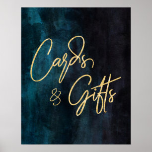 Navy Blue Waterverf & Gold Wedding Cards & Gifts Poster