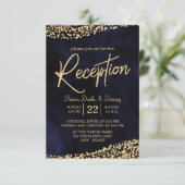 Navy Blue Waterverf & Gold Wedding Reception Kaart (Staand voorkant)