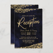 Navy Blue Waterverf & Gold Wedding Reception Kaart (Voorkant / Achterkant)