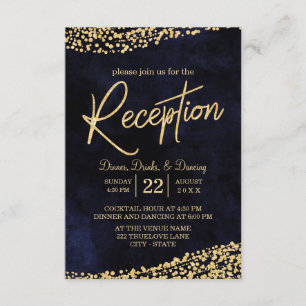 Navy Blue Waterverf & Gold Wedding Reception Kaart