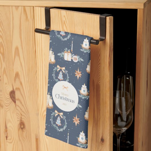 Navy Blue Waterverf Kerst Keuken Handdoek (Derde Gevouwen)