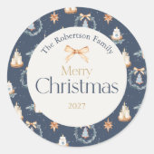 Navy Blue Waterverf Kerst sticker (Voorkant)