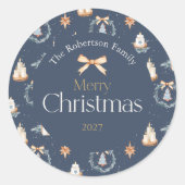 Navy Blue Waterverf Kerst sticker (Voorkant)