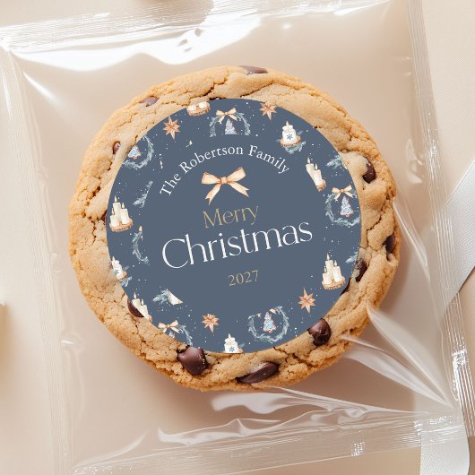 Navy Blue Waterverf Kerst sticker