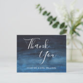 Navy Blue Waterverf Modern Wedding Dank je Briefkaart (Staand voorkant)