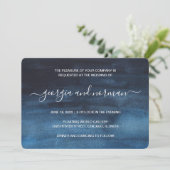 Navy Blue Waterverf Modern Wedding Kaart (Staand voorkant)
