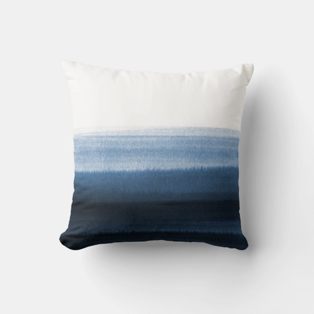 Navy Blue Waterverf Ombre Kussen (Voorkant)