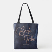 Navy Blue Waterverf Roos Gold Bride Tribe Draagtas (Achterkant)