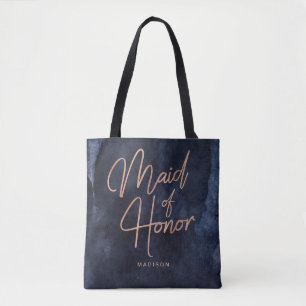 Navy Blue Waterverf & Roos Gold Maid of Honor Draagtas