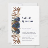 Navy Blue Waterverf Rozen Weddenschap Kaart (Voorkant)