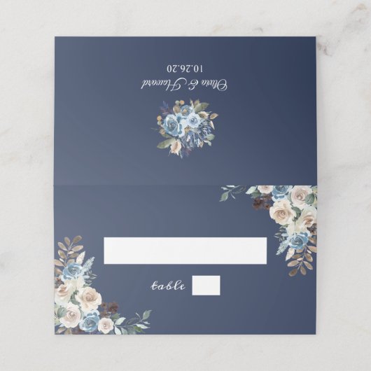 Navy Blue Waterverf Rustieke Bloemen Huwelijk (Buitenkant ongevouwen)