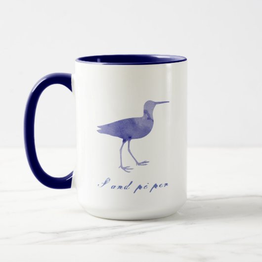 Navy Blue Waterverf Sandpiper Silhouette Mok (Links)