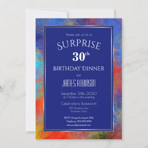 Navy Blue Waterverf Surprise 30th Birthday Dinner Kaart